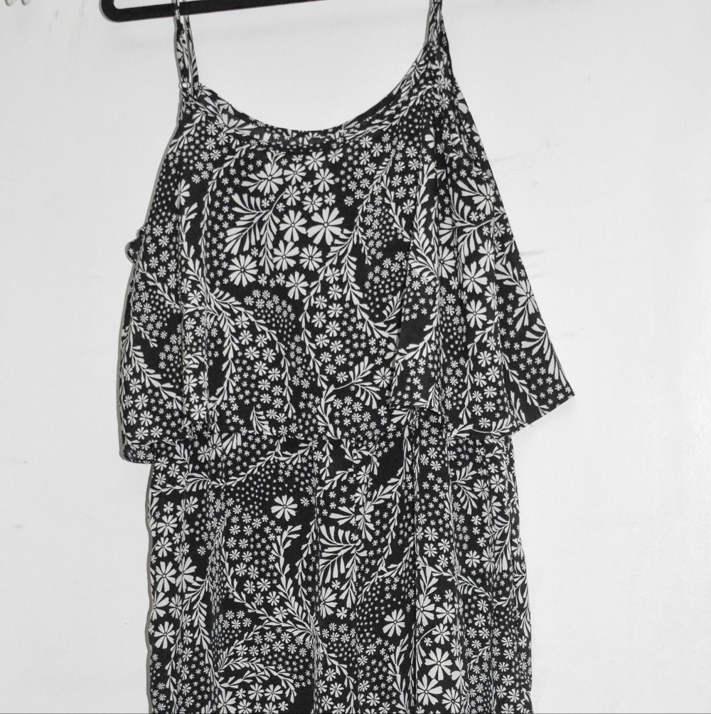 CeCe Black and White Floral Midi Jumpsuit